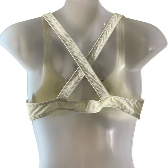 Revolve Solid & Striped Bikini Top Clasp Front Cross Back Cream Swimwear Large - Picture 5 of 11